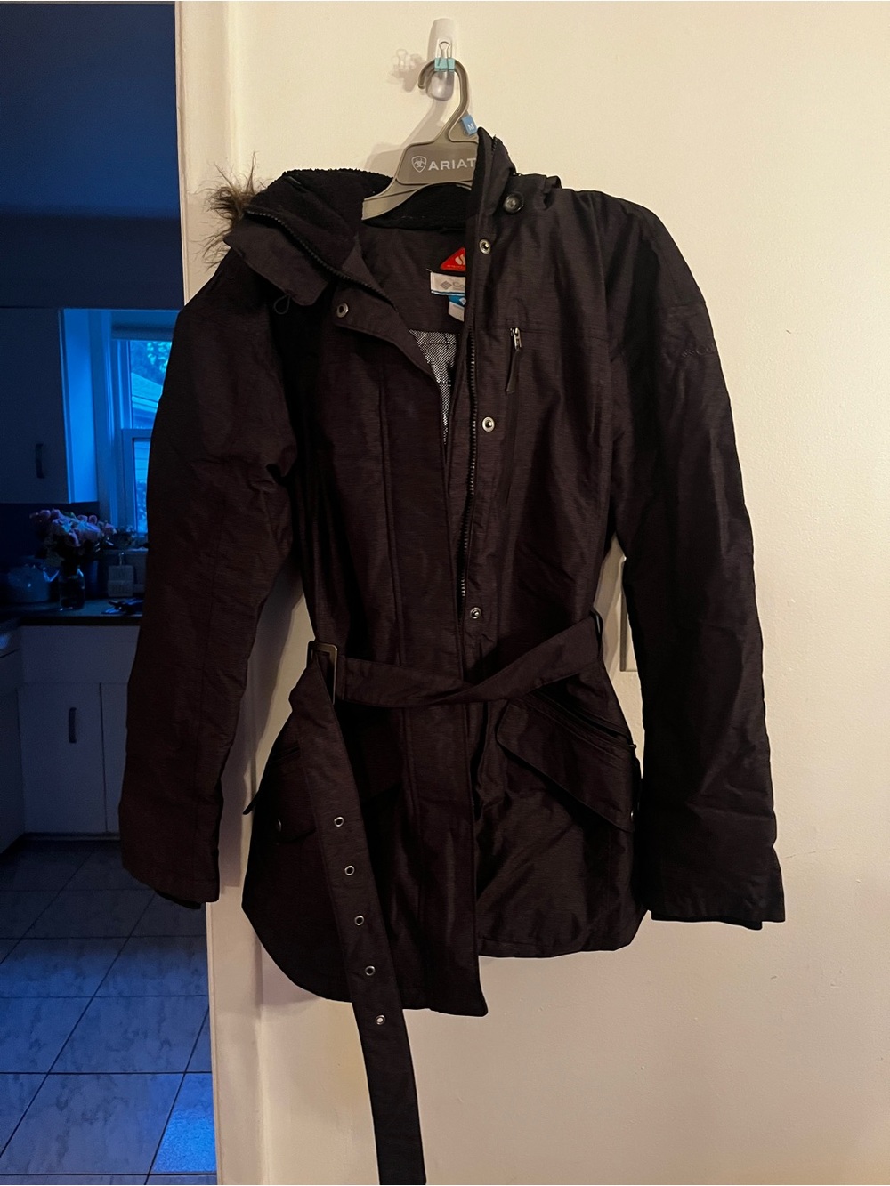 Columbia Black Hooded Belted Winter Coat